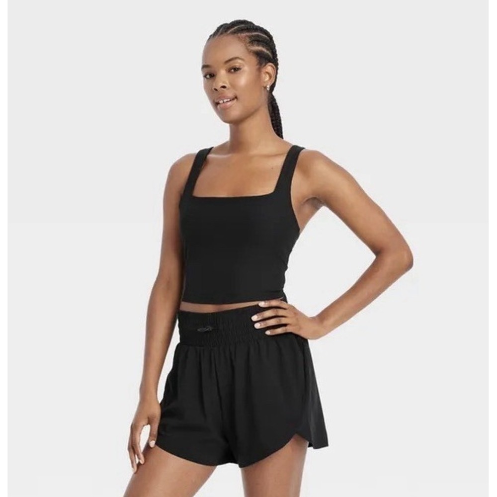 Womens Medium Light Support Rib Square Neck Cropped tank, Sports Bra XS